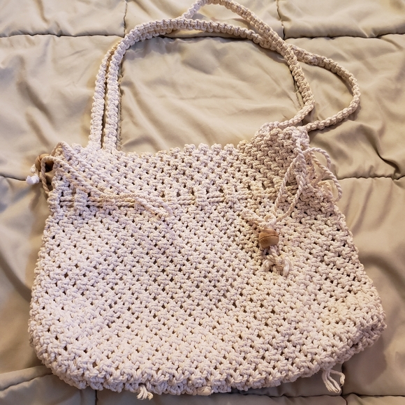 White/Cream Boho Style Crochet Shoulder Bag - Picture 2 of 5